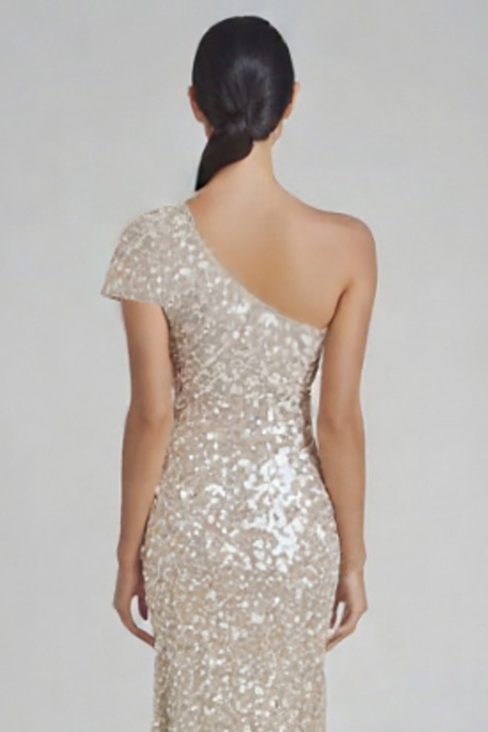 Glitzerndes Champagner Meerjungfrauen Eine Schulter Abendkleid mit Pailletten