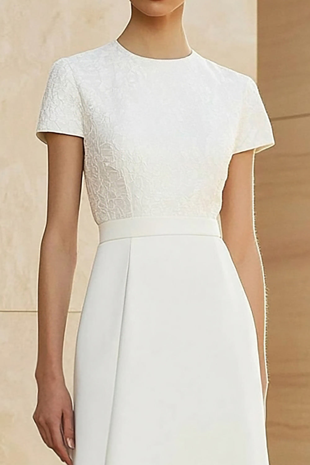 Weißes Etui Midi Partykleid mit Rundhalsausschnitt
