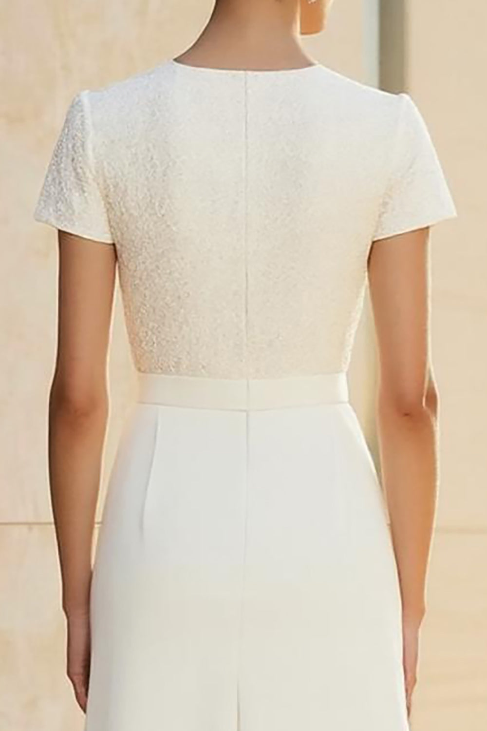 Weißes Etui Midi Partykleid mit Rundhalsausschnitt