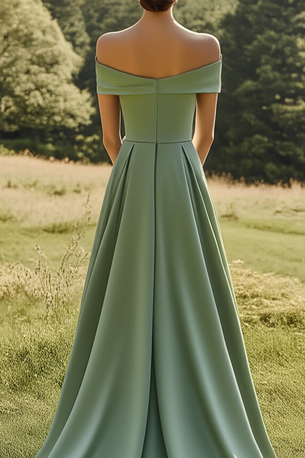 Sage Schulterfreies Schlankes Ballkleid mit Breitem Saum