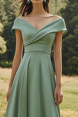 Sage Schulterfreies Schlankes Ballkleid mit Breitem Saum