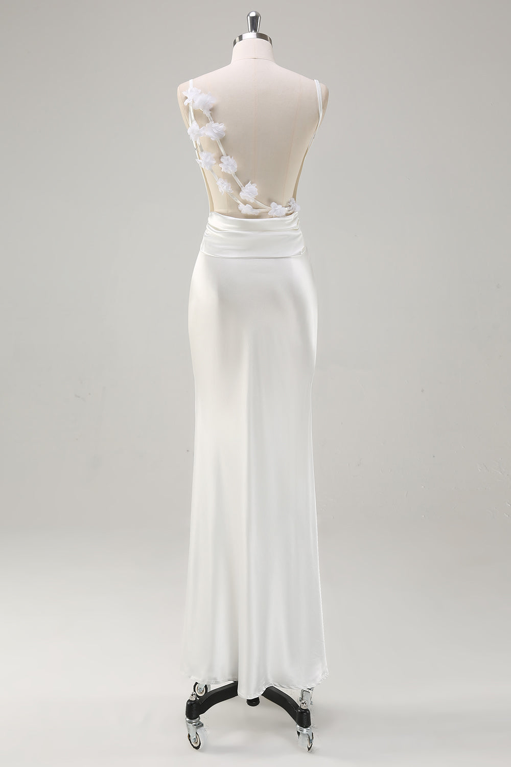 Weißes Rückenfreies Ballkleid aus Satin mit Wasserfallausschnitt