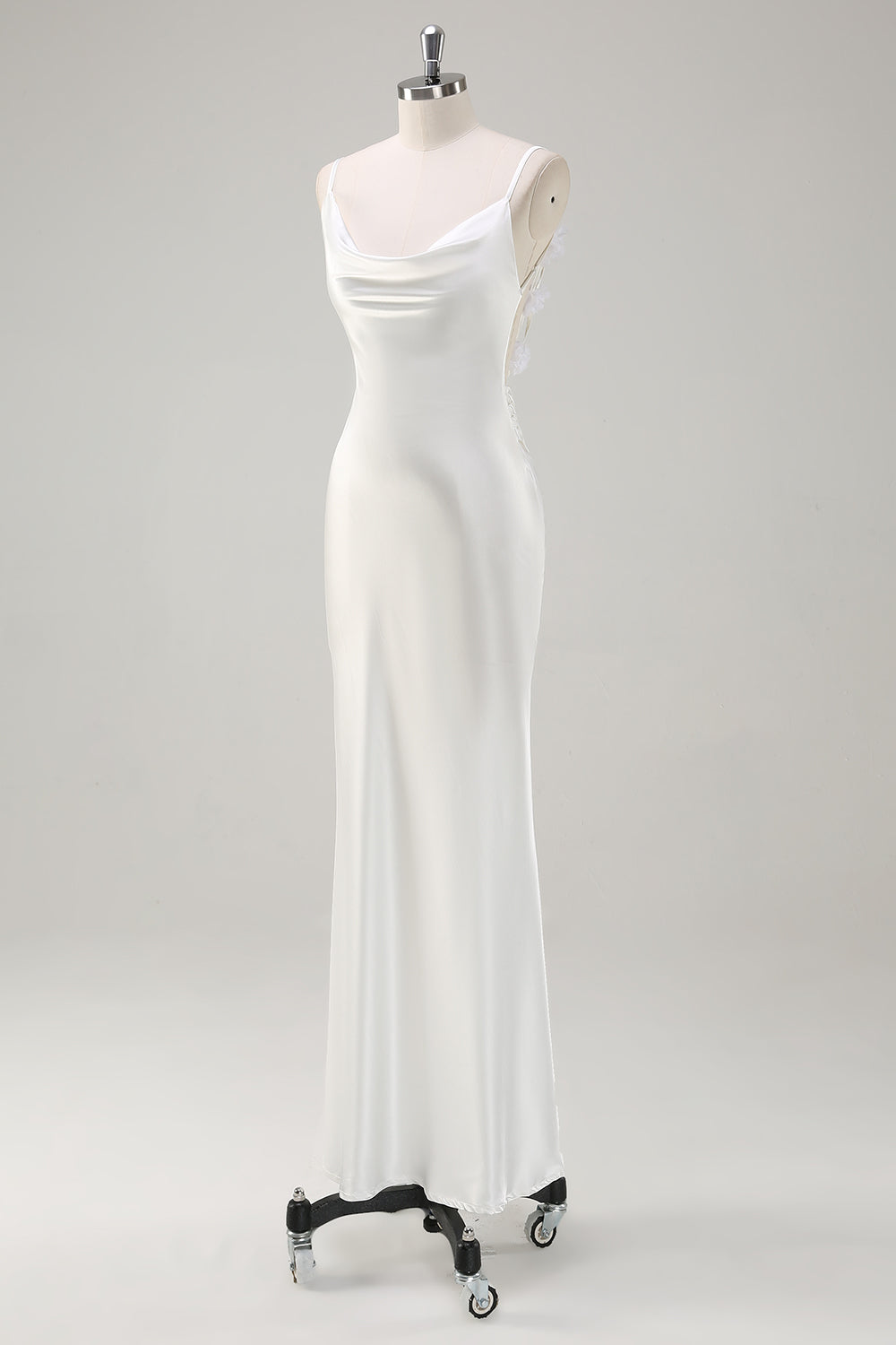 Weißes Rückenfreies Ballkleid aus Satin mit Wasserfallausschnitt