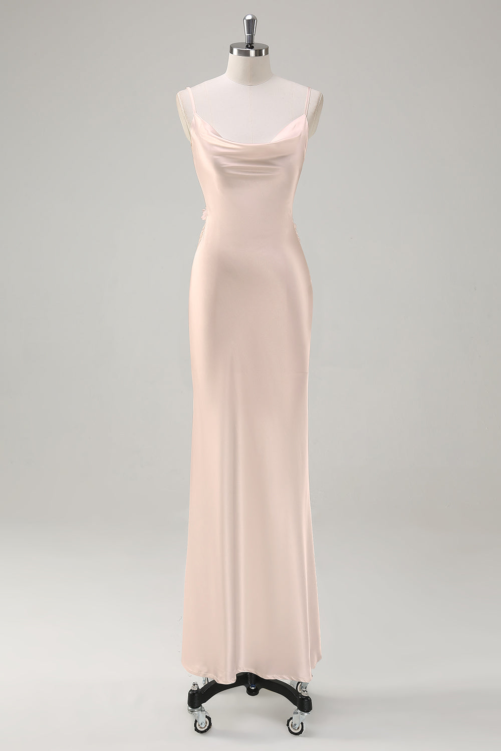 Weißes Rückenfreies Ballkleid aus Satin mit Wasserfallausschnitt
