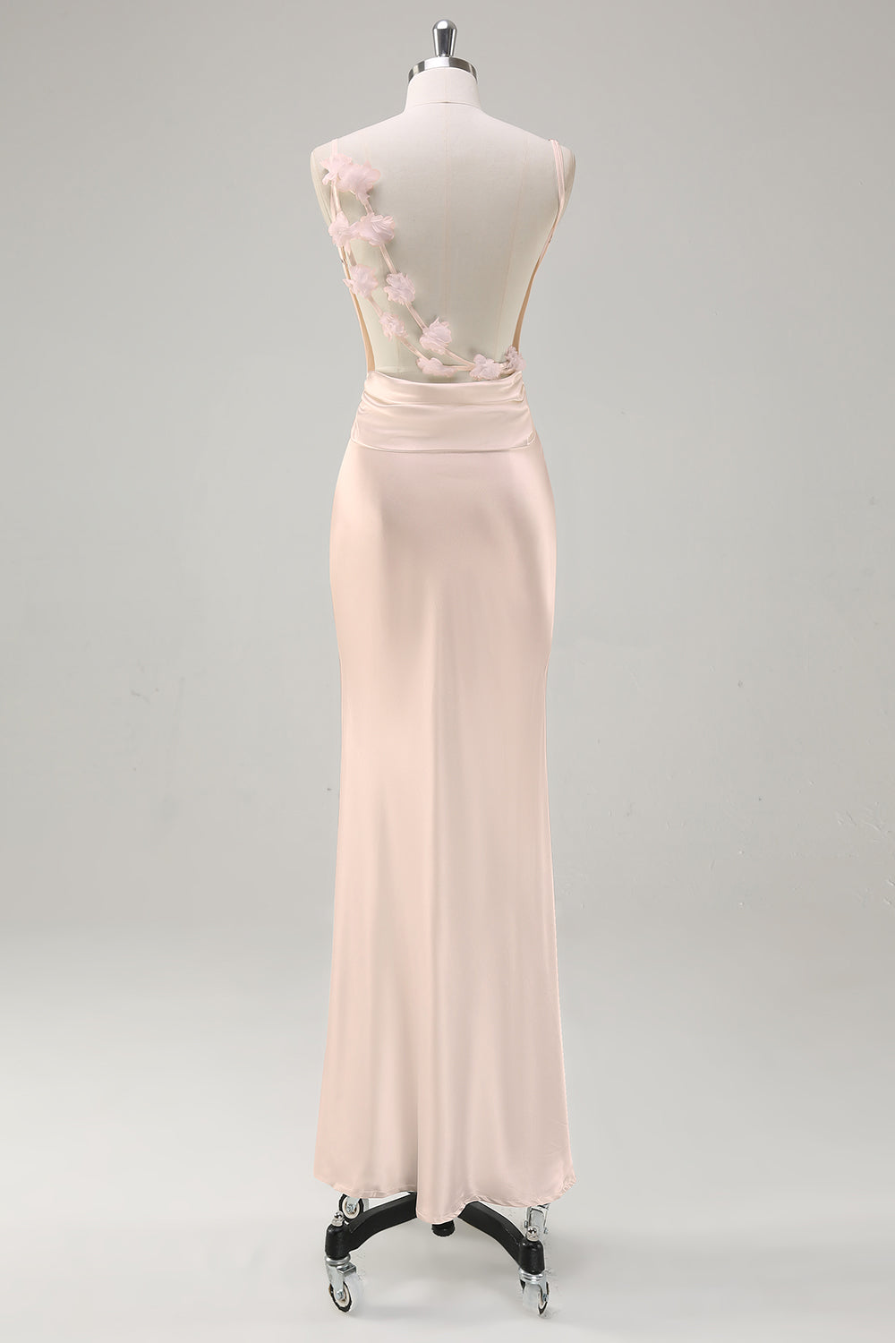 Weißes Rückenfreies Ballkleid aus Satin mit Wasserfallausschnitt