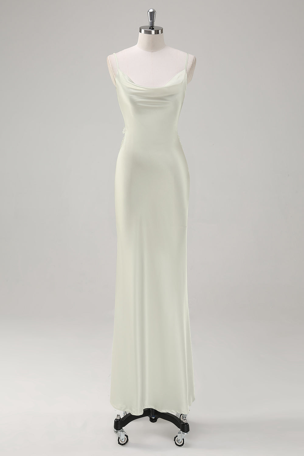 Weißes Rückenfreies Ballkleid aus Satin mit Wasserfallausschnitt
