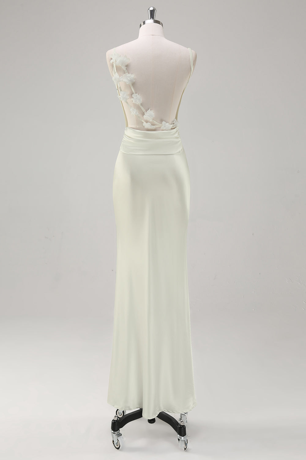 Weißes Rückenfreies Ballkleid aus Satin mit Wasserfallausschnitt