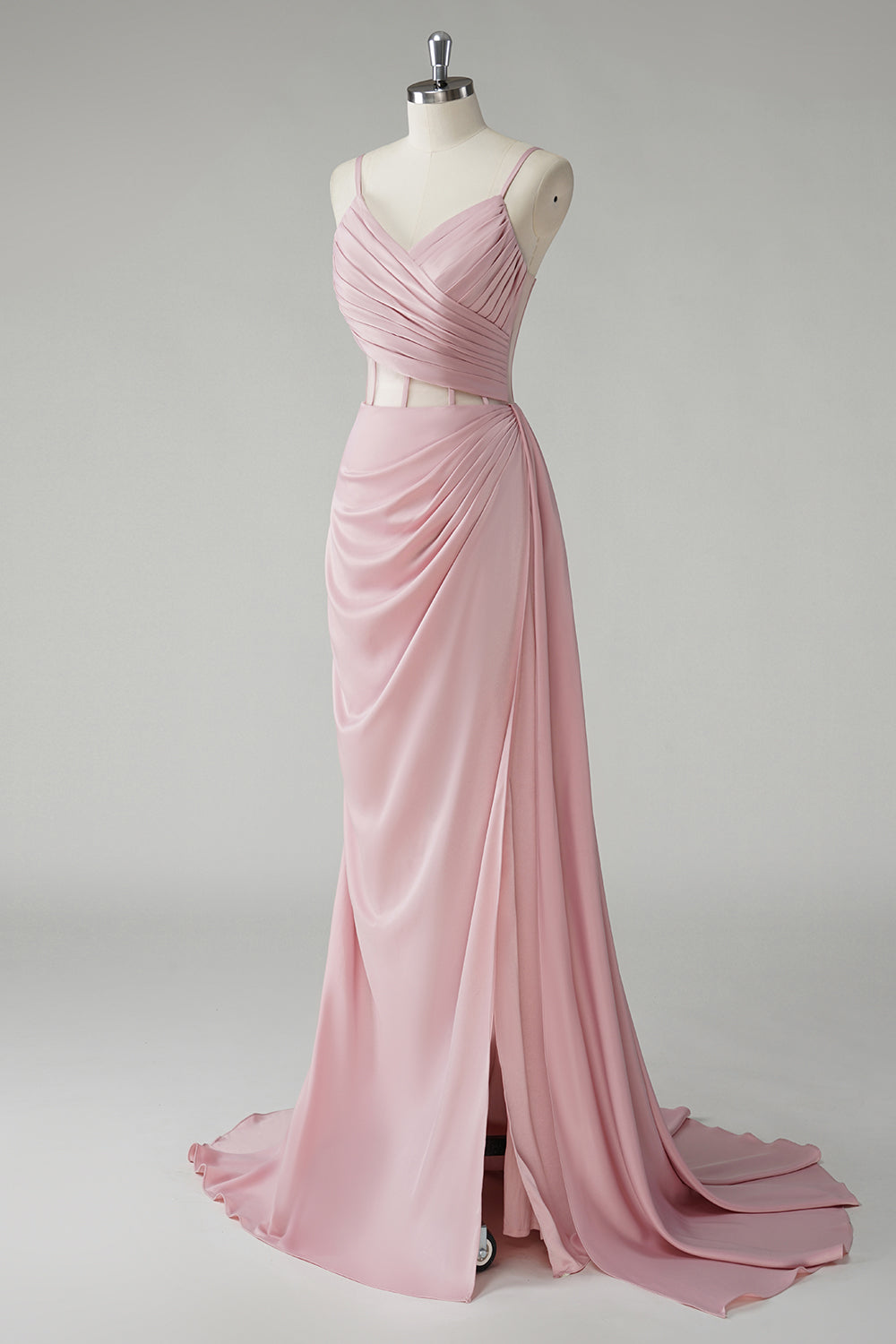 Blush Spaghettiträger Korsett Plissee Etui Langes Ballkleid