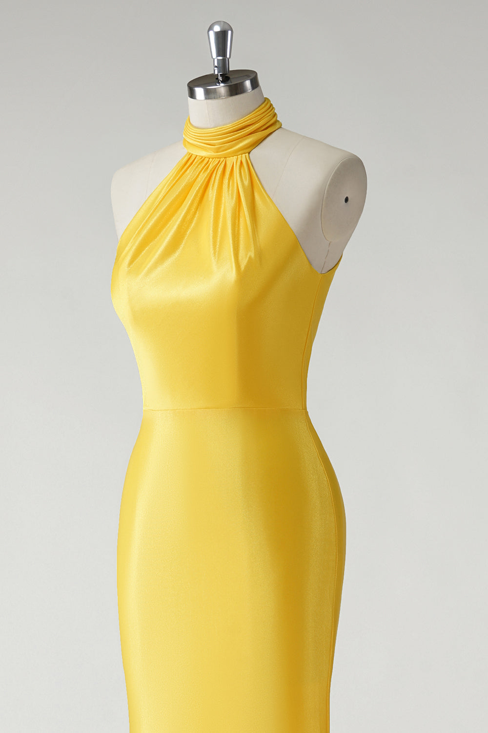 Gelbes Meerjungfrauen Neckholder Satin Langes Ballkleid