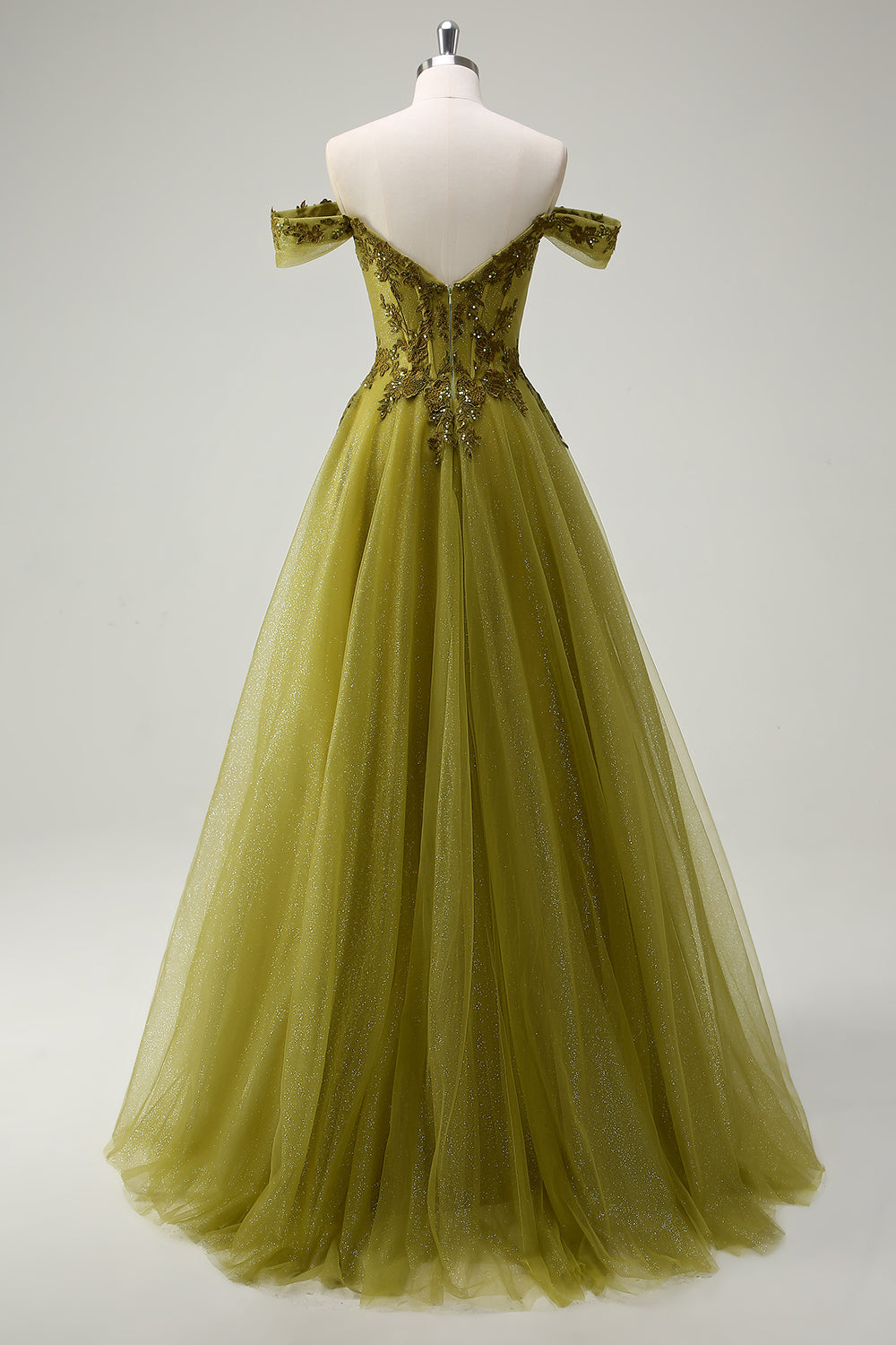 A-Linie Armeegrünes Schulterfreies Langes Ballkleid mit Schlitz