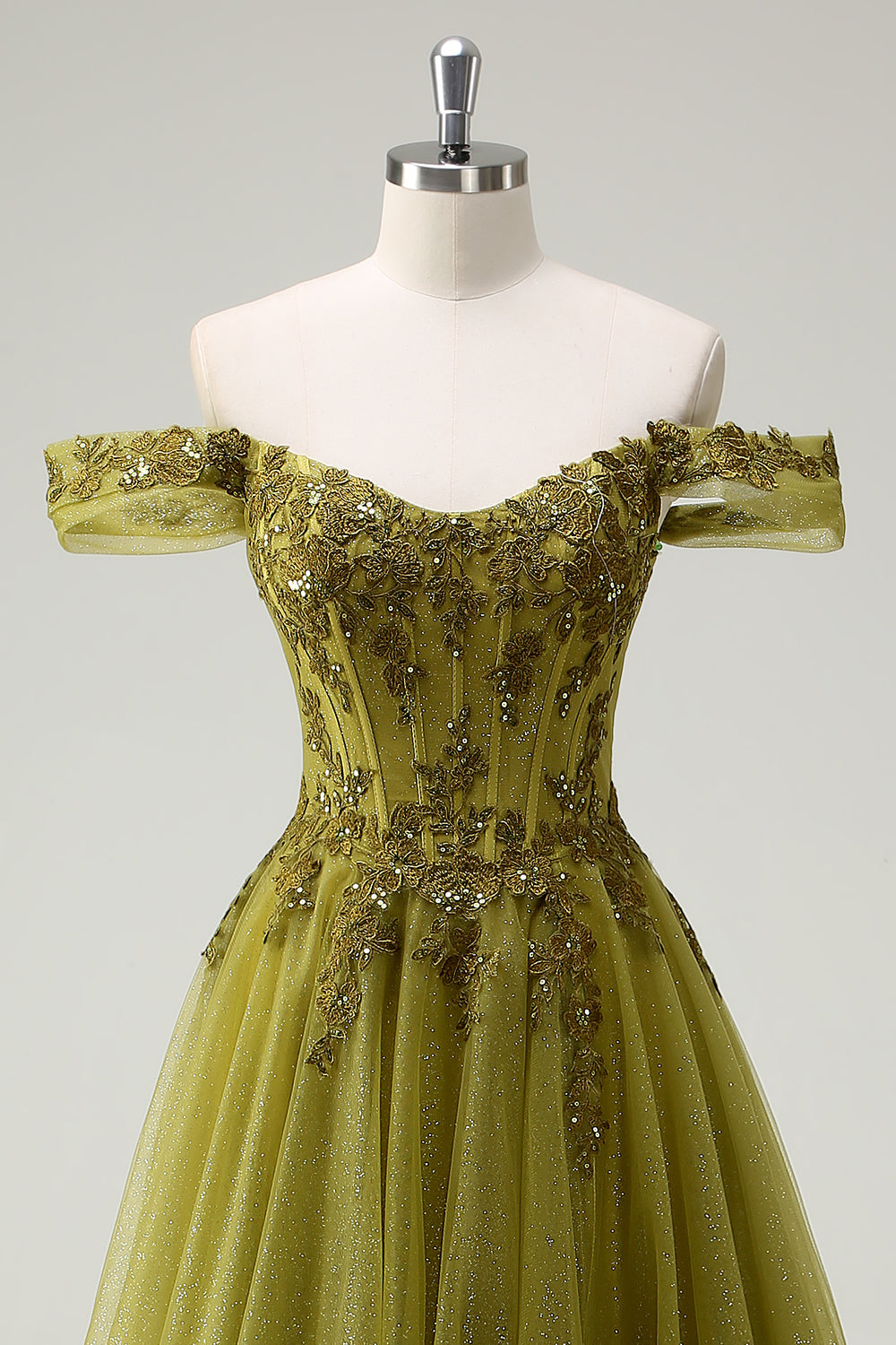 A-Linie Armeegrünes Schulterfreies Langes Ballkleid mit Schlitz