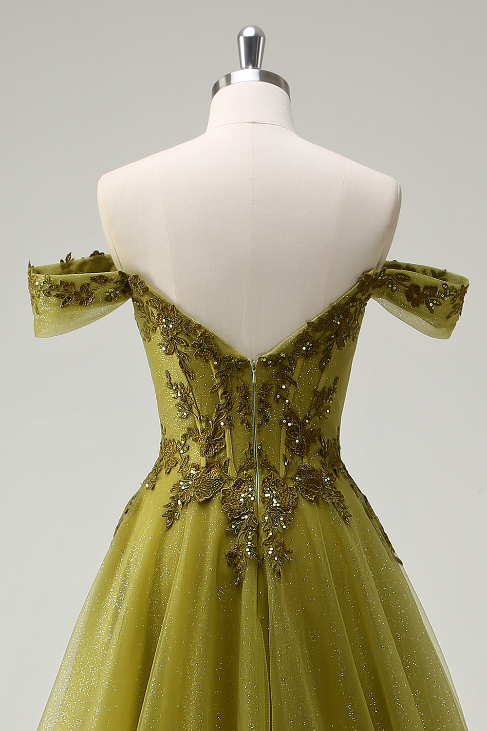 A-Linie Armeegrünes Schulterfreies Langes Ballkleid mit Schlitz