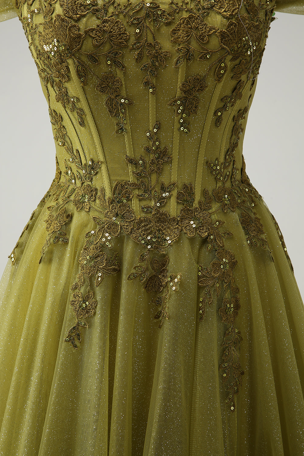 A-Linie Armeegrünes Schulterfreies Langes Ballkleid mit Schlitz