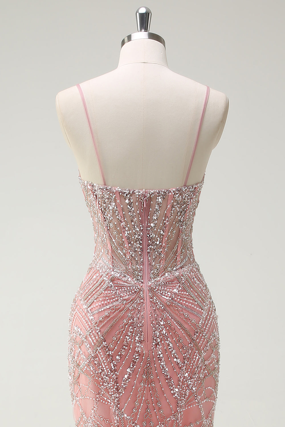 Funkelndes Rosa Meerjungfrau Spaghettiträger Korsett Langes Ballkleid