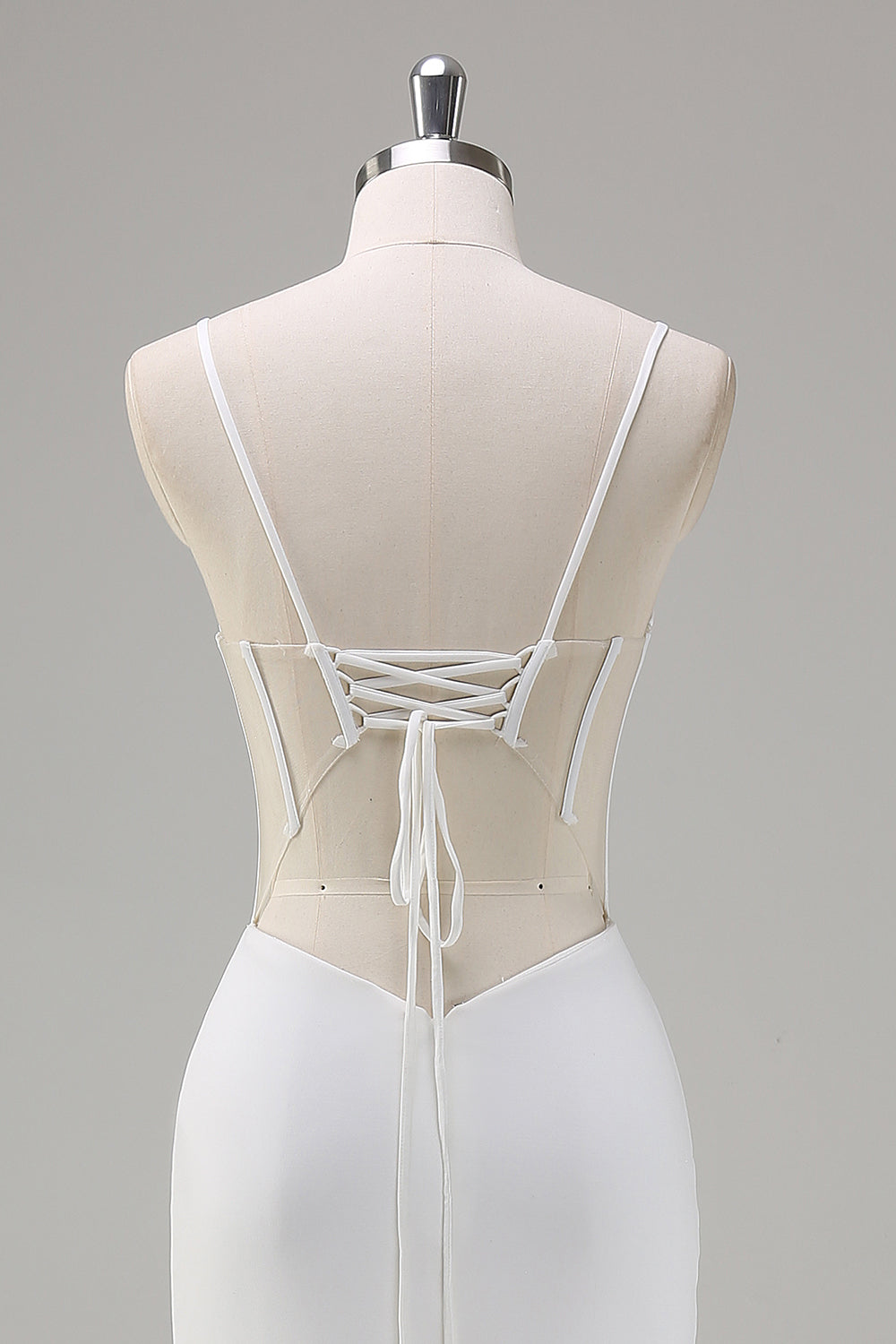 Weißes Meerjungfrauen Spaghettiträger Korsett Langes Ballkleid mit Schnürung