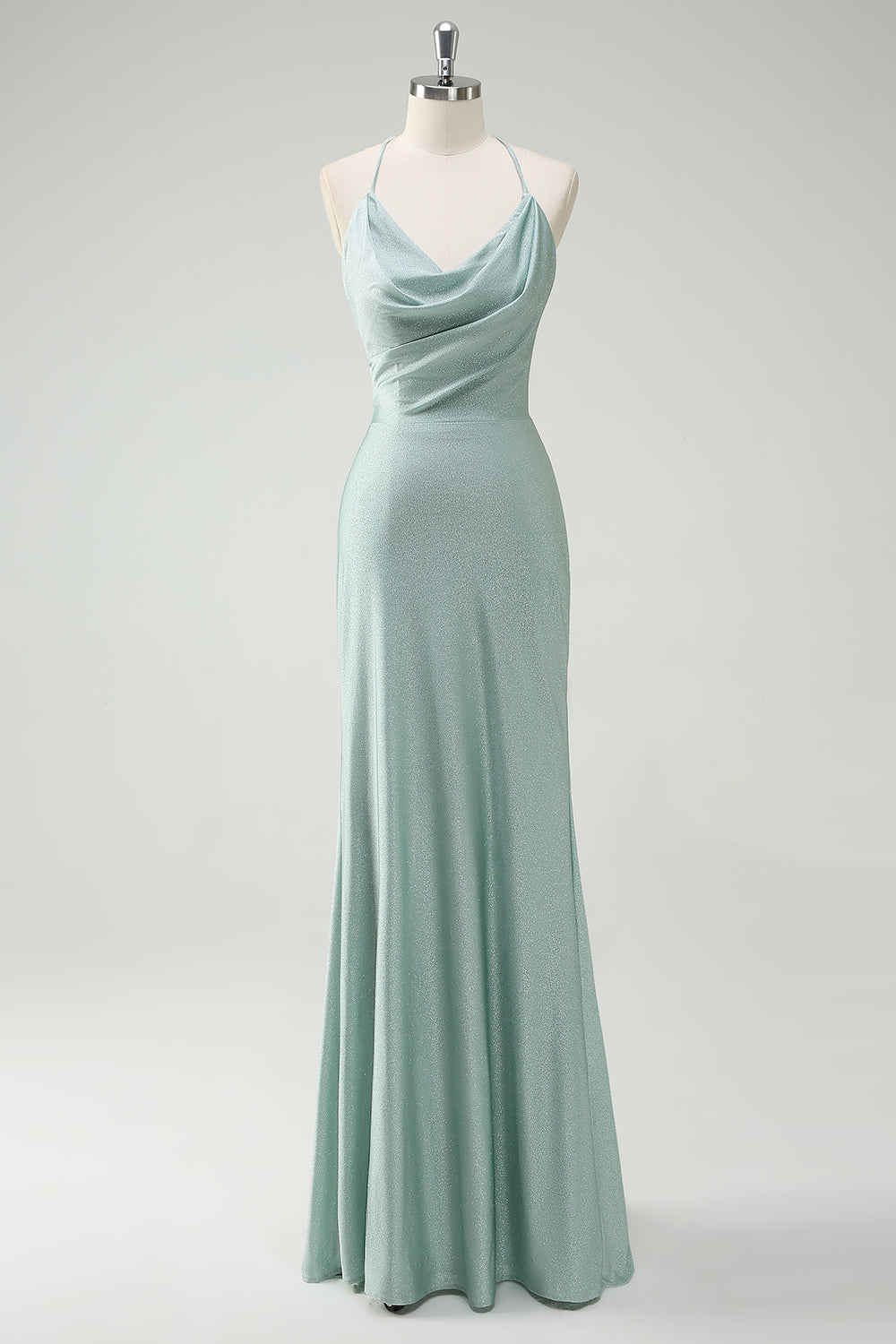 Zapaka Damen Salbei Ballkleid mit Schnürung Rücken Meerjungfrau Spaghettiträger Rüschen Langes Hochzeitspartykleid