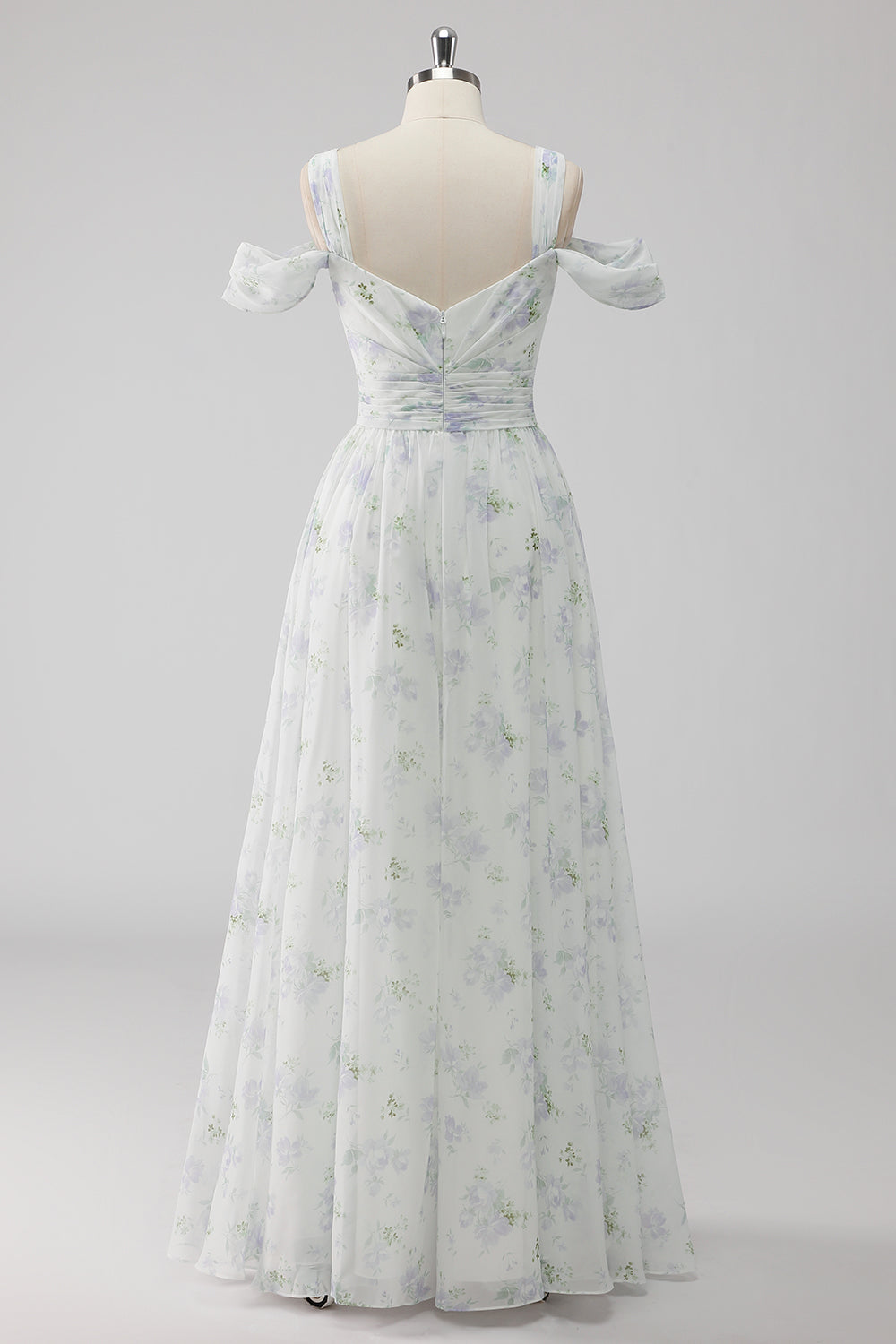 Weißes Geblümtes Kalte Schulter A Linie Hochzeitsgastkleid mit Schlitz