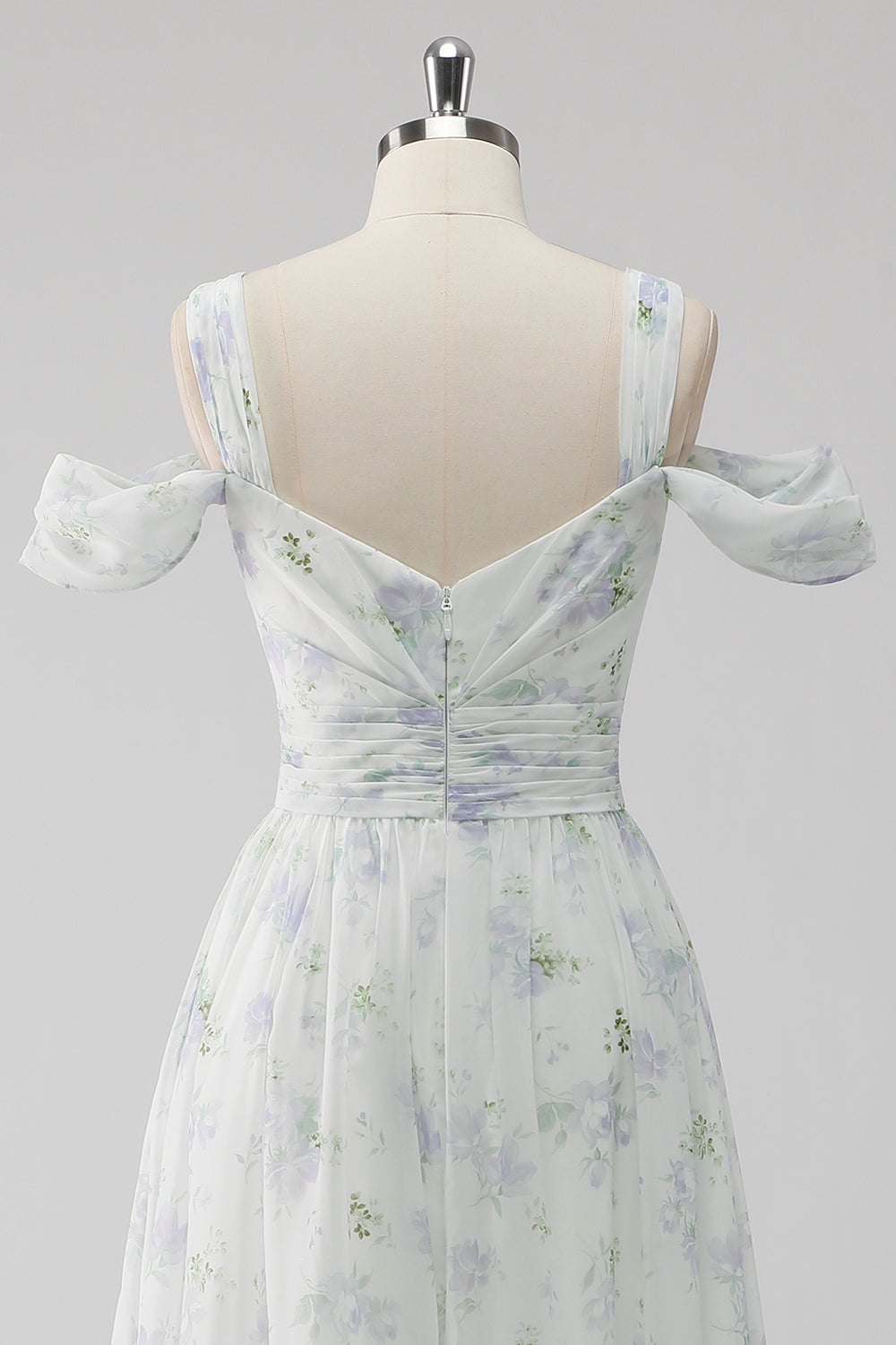 Weißes Geblümtes Kalte Schulter A Linie Hochzeitsgastkleid mit Schlitz