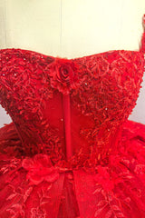 Funkelndes Rotes Ballkleid Spaghettiträger Perlenbesetztes Quinceanera Kleid mit Applikationen