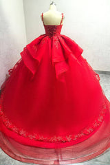 Funkelndes Rotes Ballkleid Spaghettiträger Perlenbesetztes Quinceanera Kleid mit Applikationen