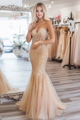 Meerjungfrau Gold Pailletten Ärmelloses Langes Ballkleid