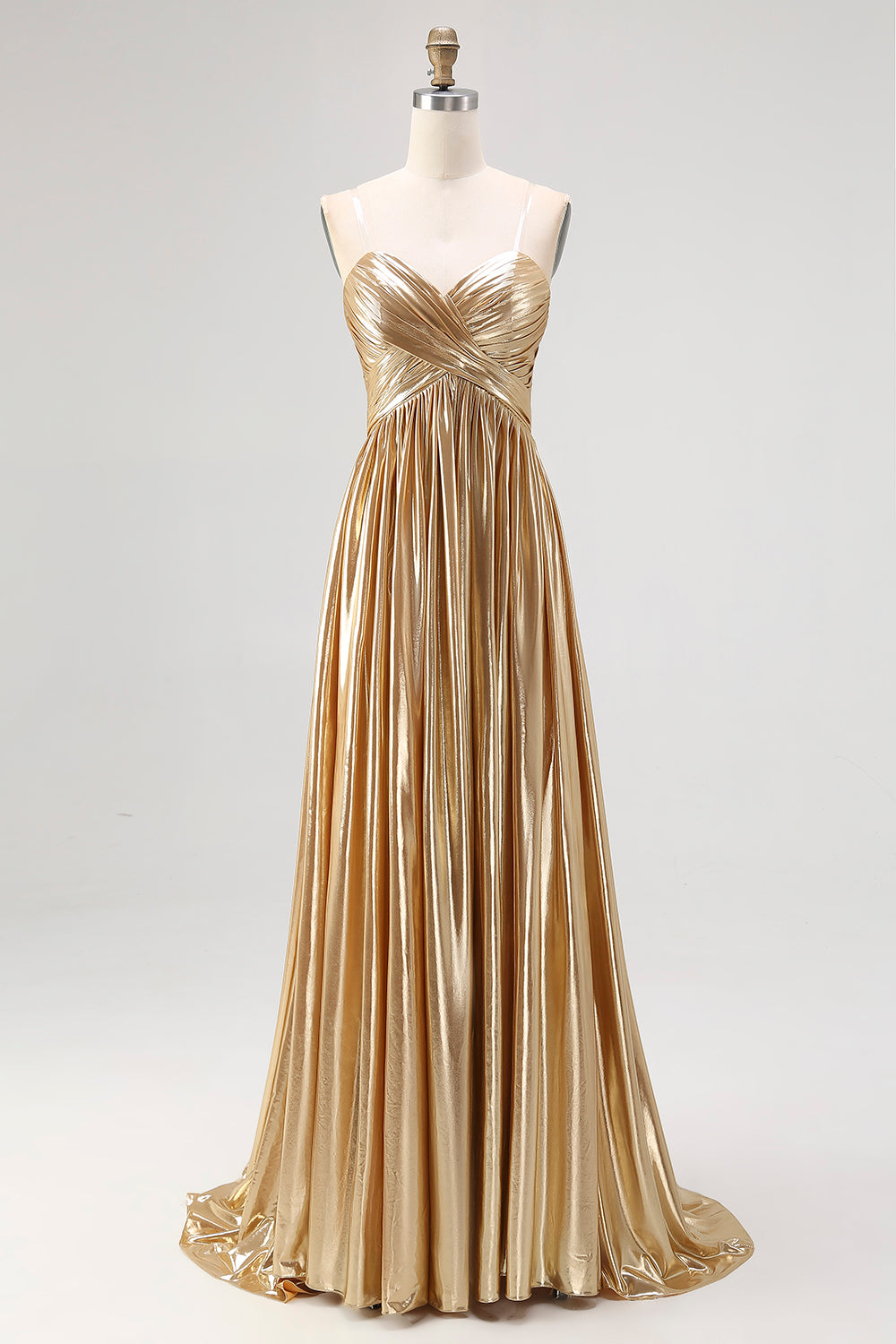 Schickes Goldenes A-Linie Satin Ballkleid mit Falten