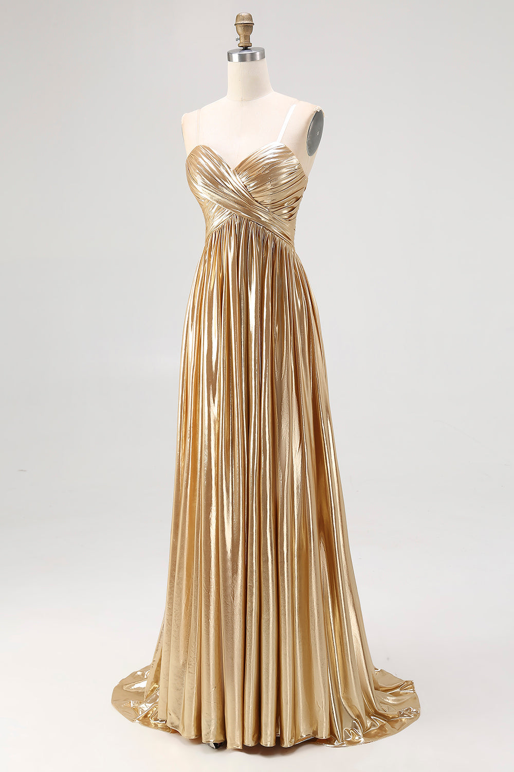 Schickes Goldenes A-Linie Satin Ballkleid mit Falten