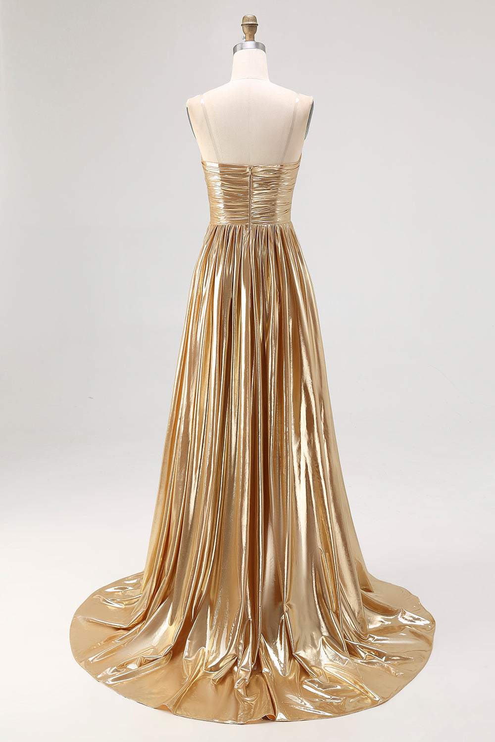 Schickes Goldenes A-Linie Satin Ballkleid mit Falten