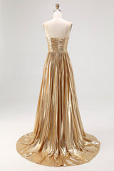 Schickes Goldenes A-Linie Satin Ballkleid mit Falten