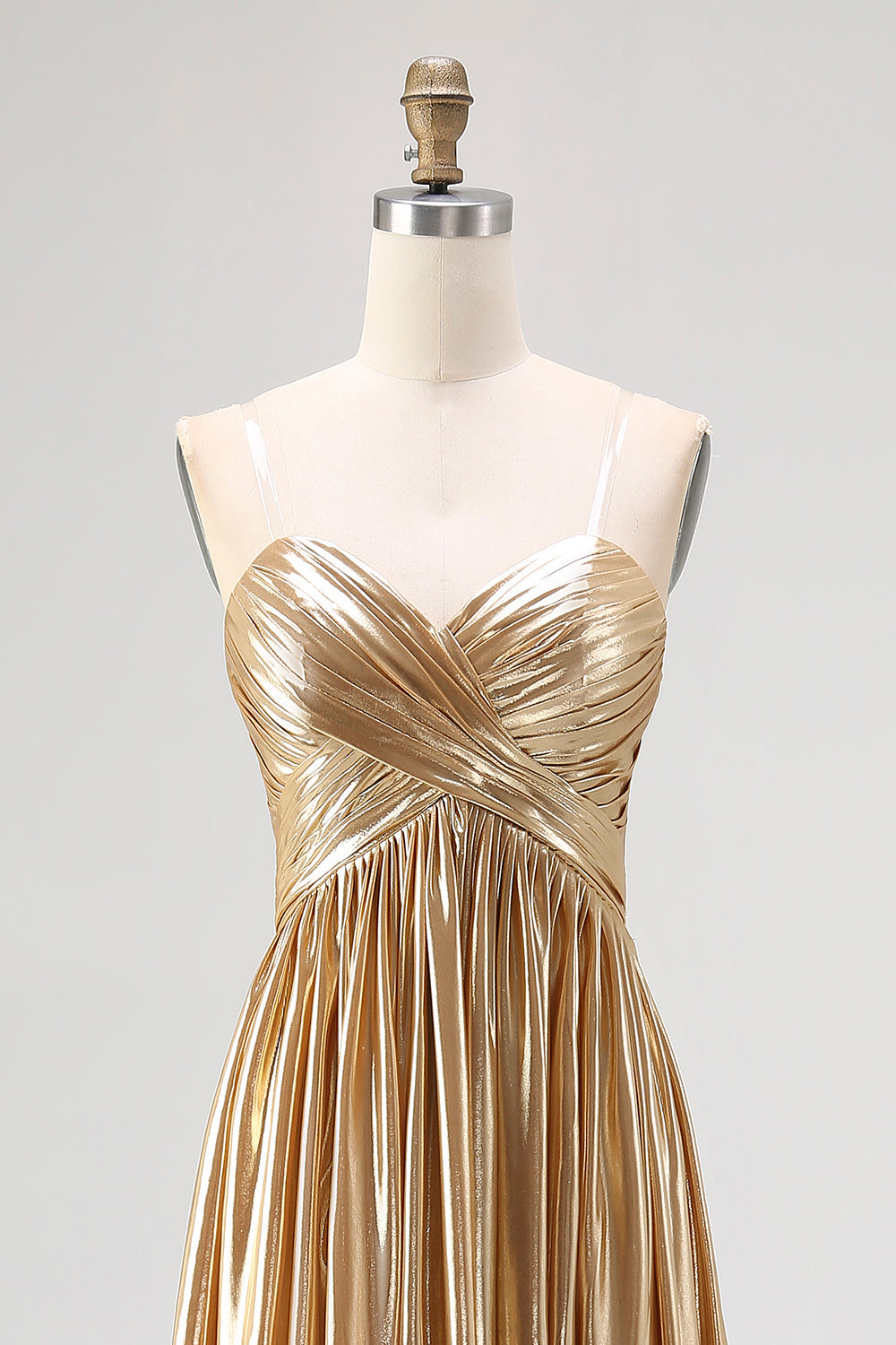 Schickes Goldenes A-Linie Satin Ballkleid mit Falten