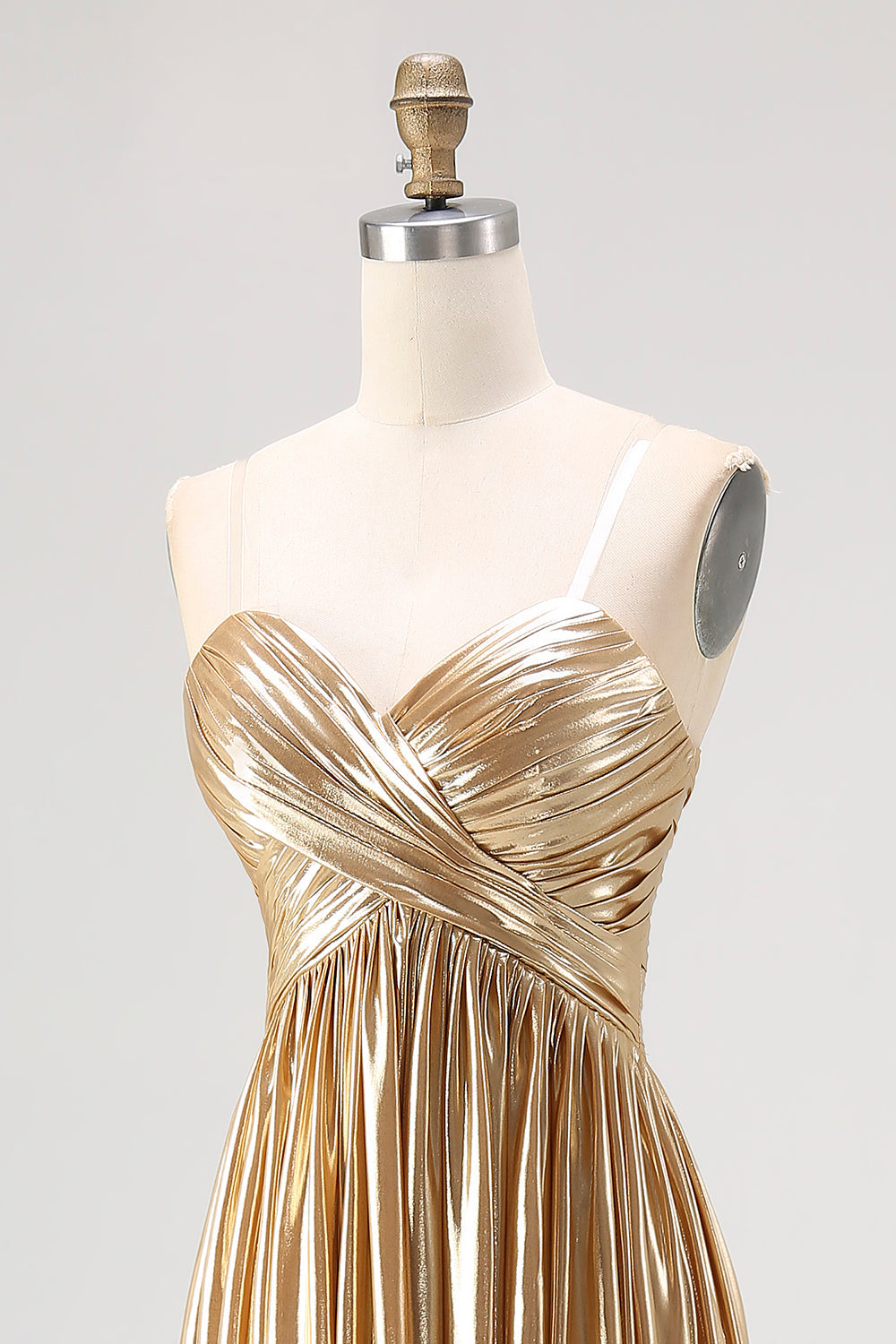 Schickes Goldenes A-Linie Satin Ballkleid mit Falten