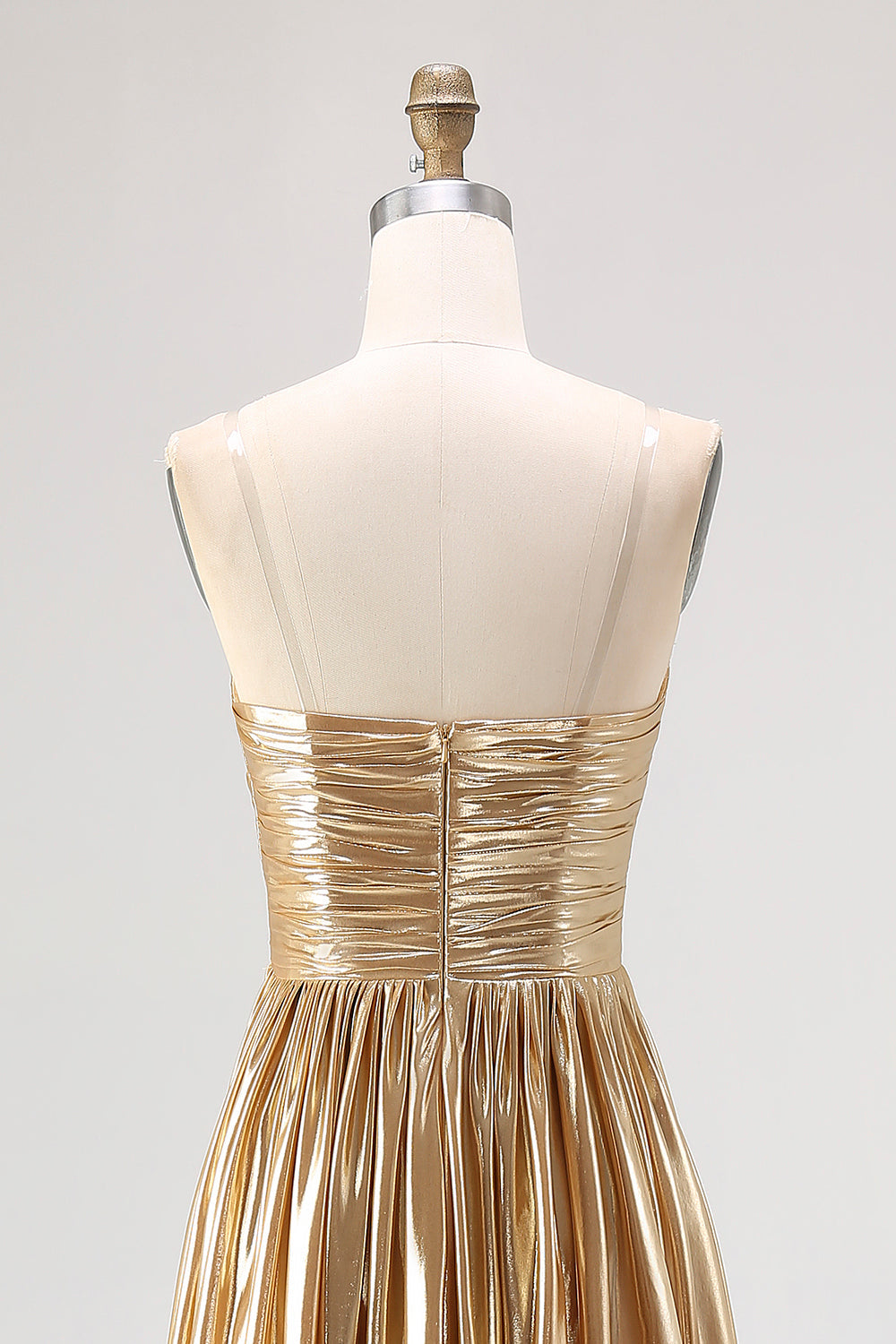 Schickes Goldenes A-Linie Satin Ballkleid mit Falten