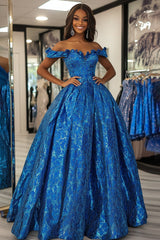 ZAPAKA Damen Langes Königsblaues Ballkleid Schulterfreies Rüschen Korsett Party Abendkleid