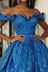 Schulterfreies Königsblaues Korsett Ballkleid