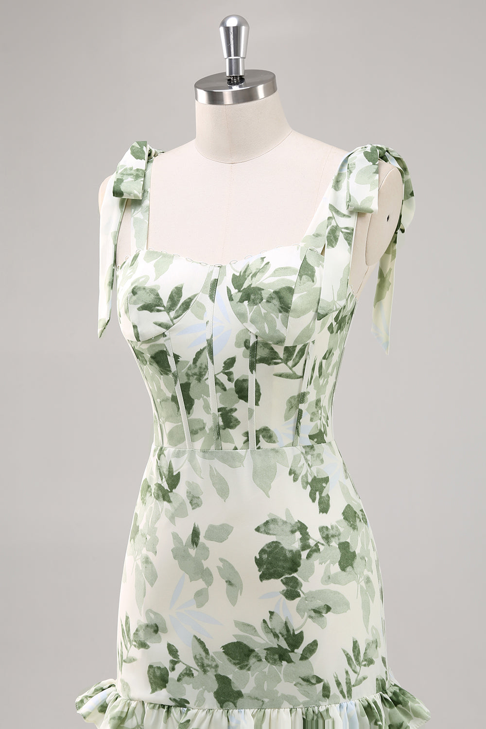 Grüne Blume A-Linie Langes Brautjungfernkleid mit quadratischem Ausschnitt und Schlitz