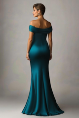 Pfauenblaues Meerjungfrauen Blaues Abendkleid aus Satin