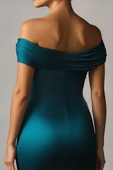 Pfauenblaues Meerjungfrauen Blaues Abendkleid aus Satin