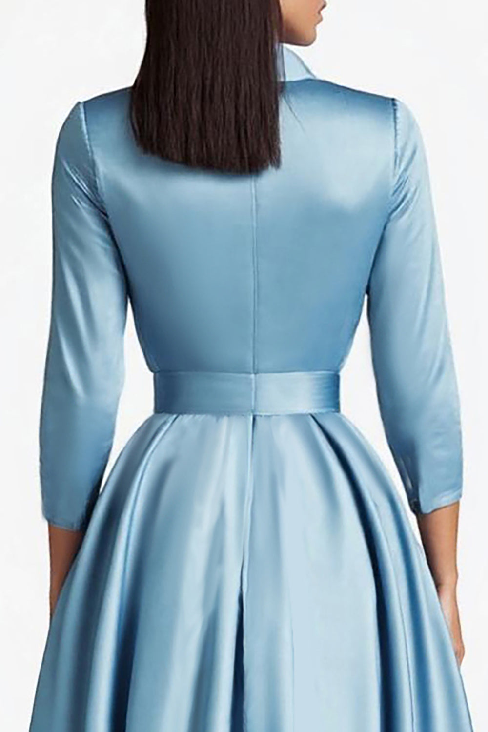 Blaues A-Linie Mittellanges Partykleid mit langen Ärmeln und Knopfverschlüssen