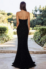 Trägerloses A-Linie Ballkleid mit Pailletten und Schlitz