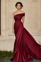 Burgundy Etui Gerafftes Satin Ballkleid mit einer Schulter