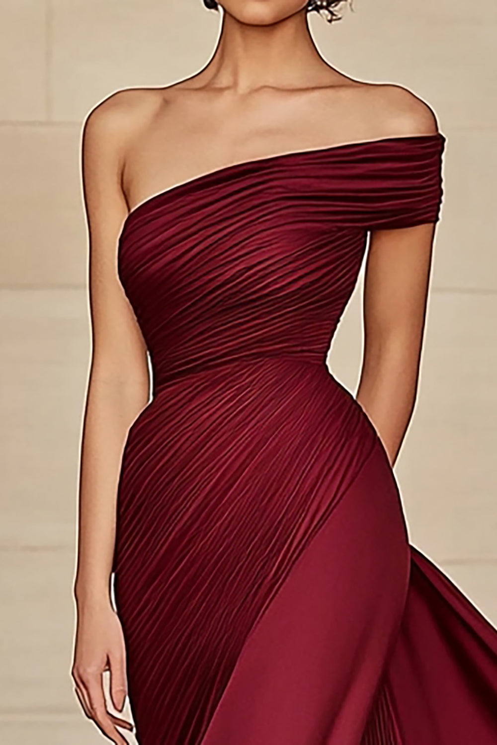 Burgundy Etui Gerafftes Satin Ballkleid mit einer Schulter