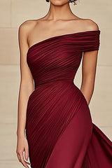 Burgundy Etui Gerafftes Satin Ballkleid mit einer Schulter