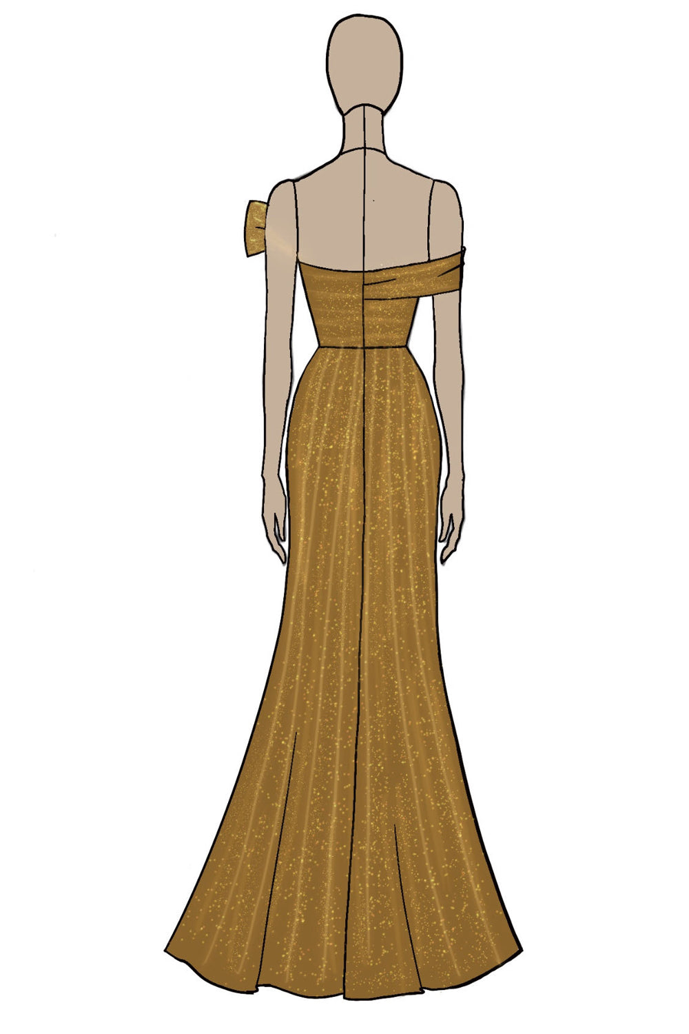 Gold Schulterfreies Etui Abendkleid aus Metallic Satin mit Schlitz