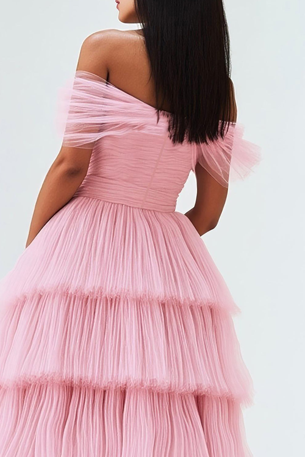 Schulterfreies A-Linie Rosa Ballkleid aus plissiertem Tüll
