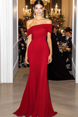 Schulterfreies Etui Langes Rotes Gala Ballkleid aus Chiffon