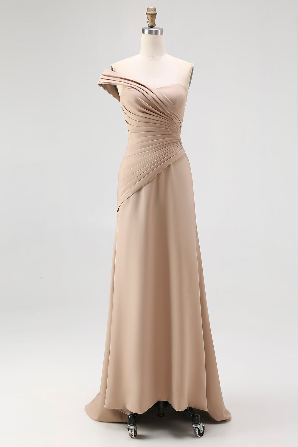 Helles Khaki Eine Schulter Etui Ballkleid mit Falten