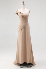 Helles Khaki Eine Schulter Etui Ballkleid mit Falten