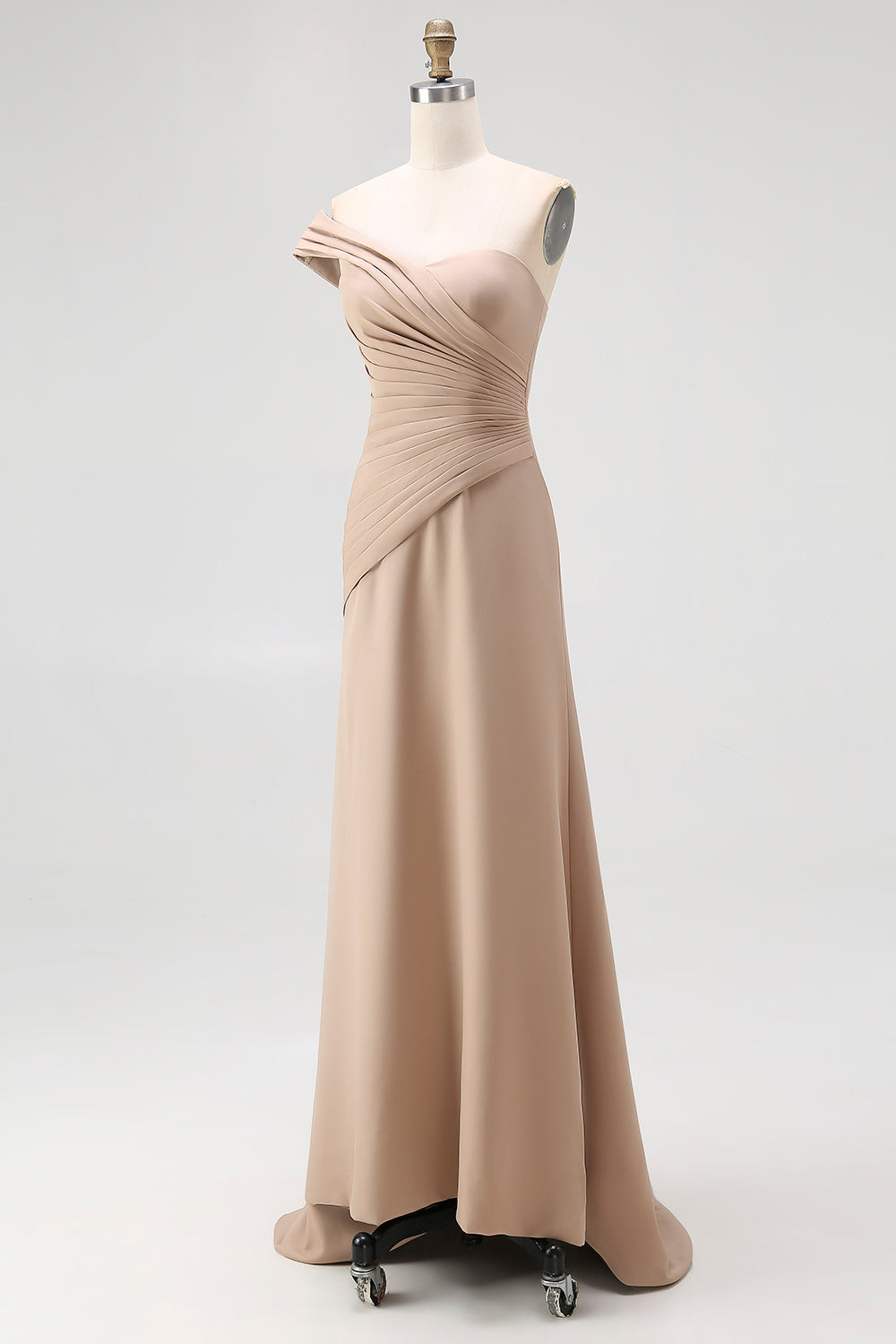 Helles Khaki Eine Schulter Etui Ballkleid mit Falten