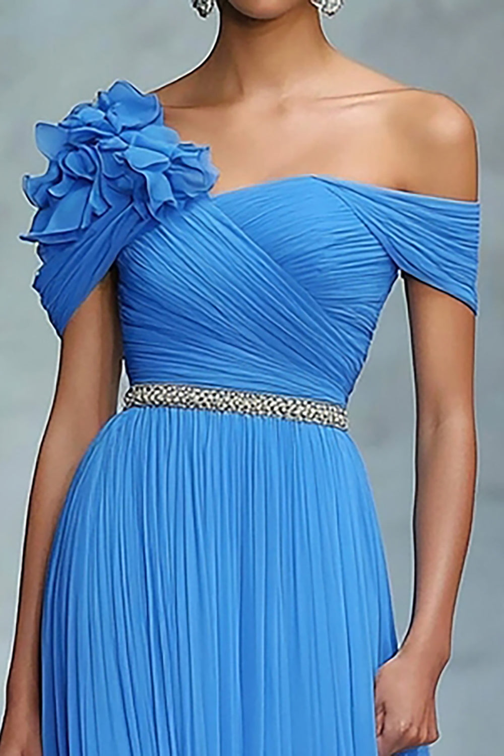 Blaues Schulterfreies Langes Gala Ballkleid mit A-Linie