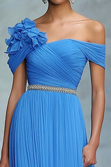 Blaues Schulterfreies Langes Gala Ballkleid mit A-Linie